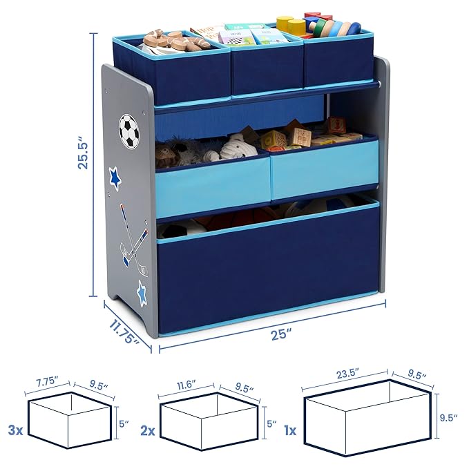 Delta Children Design and Store 6 Bin Toy Organizer, Grey/Blue