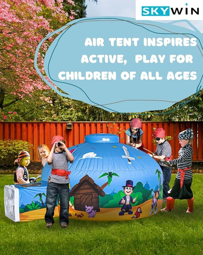 Skywin Air Tent for Kids (77??x 50?? Builds in 30 Sec, Toddler Tents Indoor for Imaginative Play, Spacious Kids Forts Indoor Playhouse for Boys & Girls Ages 3-14 (Fan Not Incl) (Blox Fortress)