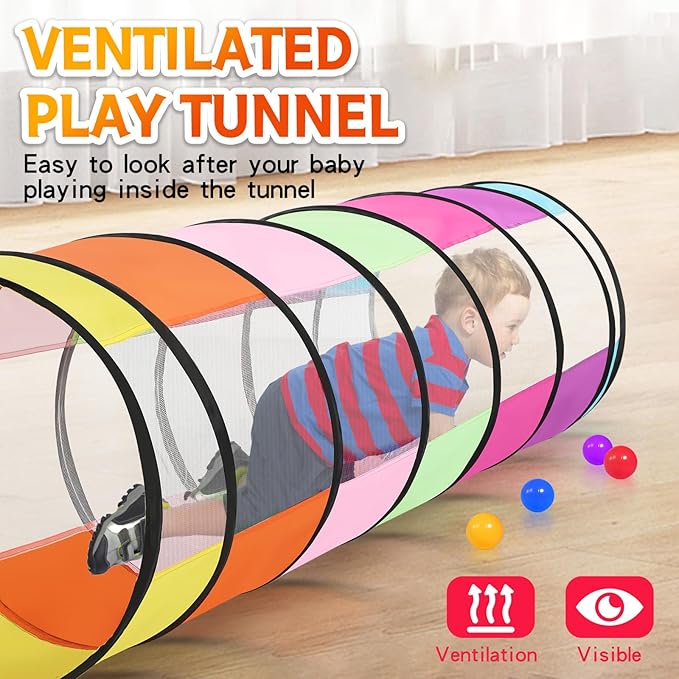 Colorful Baby Play Tunnel for Toddlers with 2 Mesh Sides, Kids Crawling Tunnel Play Tent Pop Up Toddlers Tunnel, Cat Tunnel for Dogs Pets Indoor Outdoor Toy Gift