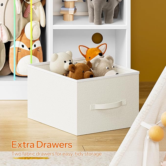 HOOBRO Toy Storage Organizer with Stuffed Animal Storage, 4-in-1 Toy Organizer & Stuffed Animal Zoo with Removable Drawers and 5 Cubes, Book Shelf for Kids Room, Playroom, Nursery, White WT36CW01