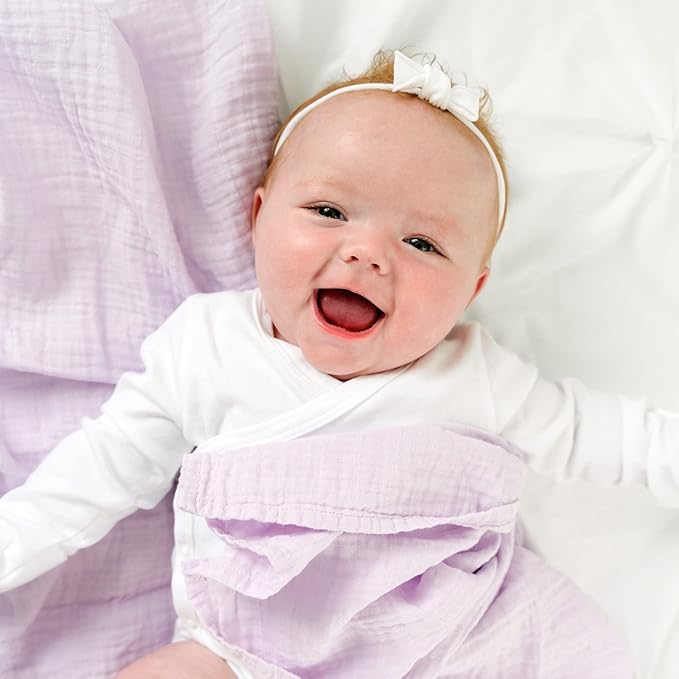 Goobie Baby Organic Muslin Swaddle Blanket, 100% Certified Organic Cotton, Ultra Soft & Breathable, Oversized 47 X 47 Inches for Easy Swaddling, Multi-Use Blanket for Nursing & More (Lilac)