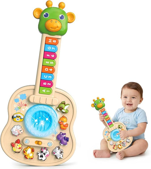 Musical Giraffe Guitar Toys for Toddlers 1-3 with Music & Light, Montessori Baby Piano Toys 9-12-18 Months Interactive Music Instruments Learning Toys for 1 2 Year Old Boys Girls First Birthday Gifts
