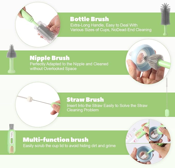Electric Baby Bottle Brush Cleaner, 5-in-1 Travel Kit with Storage Bag, Food-Grade Silicone, Long Battery Life, Portable Baby Bottle Cleaner Brush Set, Ideal Gift for Parents & Babies (Purple)
