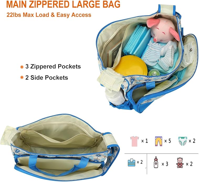 5-Pack Mummy Diaper Shoulder Bag Set w/Changing Pad ??Large Water-Resistant Nappy Bag with Insulated Pockets