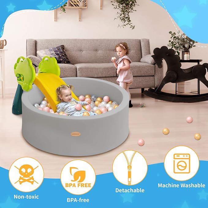 HARBOLLE Baby Ball Pit 35.4" Soft Round Memory Foam Ball Pits NOT Included Balls Indoor Outdoor Playpen for Babies Toddlers Kids Great Gift for Girls Boys, Gray