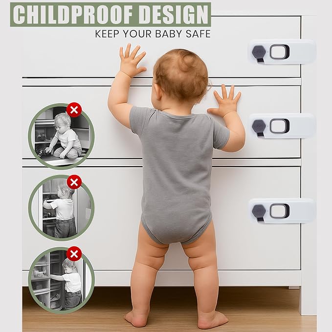 5 Pack Child Safety Refrigerator Lock, Fridge Locks for Kids with Sticky Adhesive Pads, Child Safety Locks for Doors, RV Refrigerator, Oven Lock, Baby Cabinet Lock - Grey