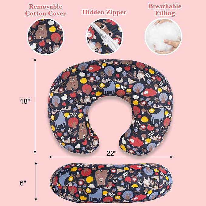 Nursing Pillow - Breastfeeding Pillow with Breathable Filling & Removable Cover, Ergonomic Support for Breastfeeding & Bottle (Sika Deer,0-12 Months)