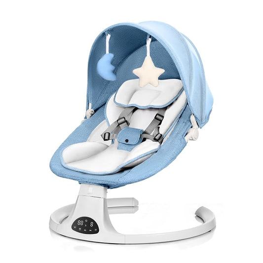 Baby Swing for Newborn to Toddler, 5 Speed Portable Infant Swing with Smart Touch Control, Remote Control, 10 Lullabies, Timer, 5 Point Harness and Soft Fabric (Blue)