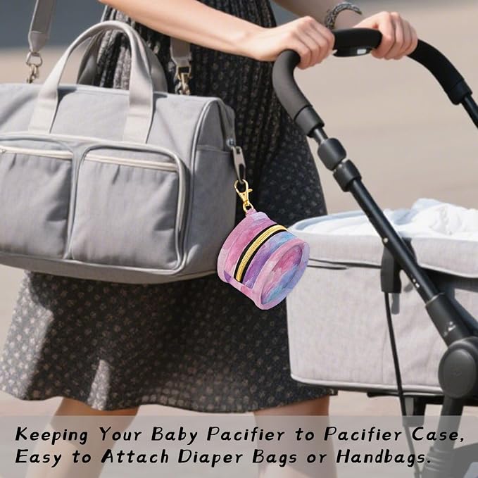 Pacifier Holder with Clip Pacifier Case for Diaper Bag Round Baby Pacifier Pouch Box Bag Portable Colorful Tie Dye