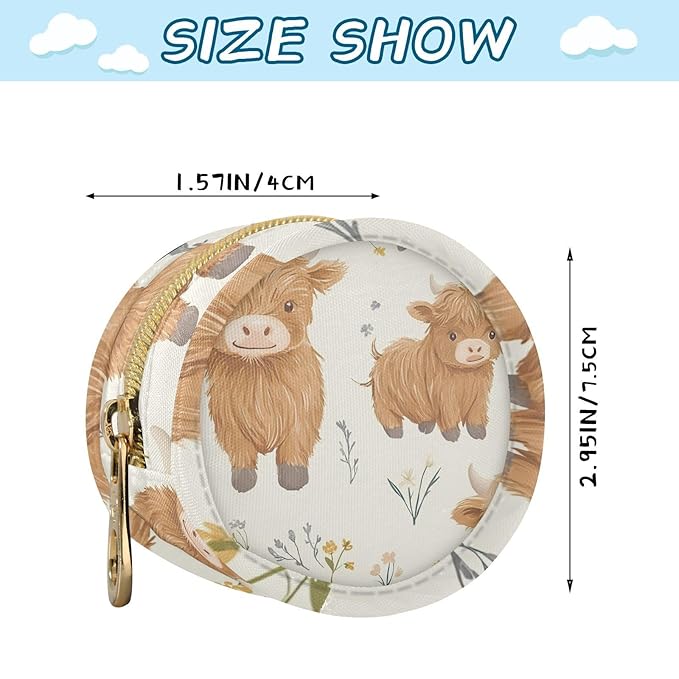 YETTASBIN Cute Highland Cow Portable Pacifier Holder Case with Metal Hook Buckle & Zipper for Diaper Bag and Stroller, Versatile All-in-One Travel-Friendily Baby Pacifier Pouch for Boy Girl