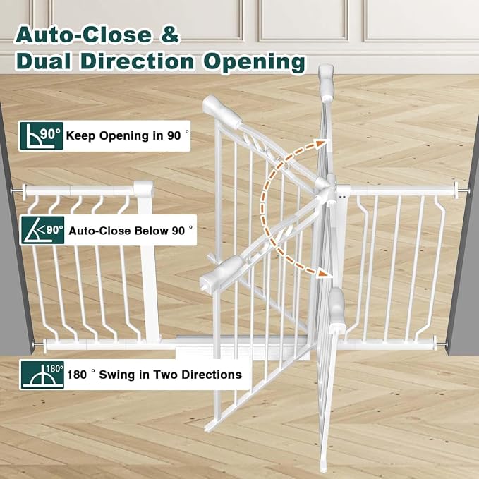 Fairy Baby 29.5"-53.0" Extra Wide Baby Gate for Doorway Pressure Mounted | Sturdy Metal Safety Child Gate for Stairs, No Drill Auto Close Dog Pets Gate for Walk Thru, Garden Arched Décor Elegance Gate