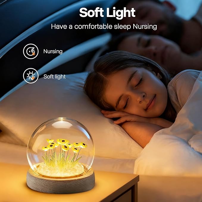 ONXE Sunflowers Flower Lamp,Sunflowers Night Light,Birthday Mothers Day Gifts for Girlfriend Mom Women Her Wife Sister Girls Grandma,Artificial Flower Table Lamp in Glass Dome (Battery Powered)
