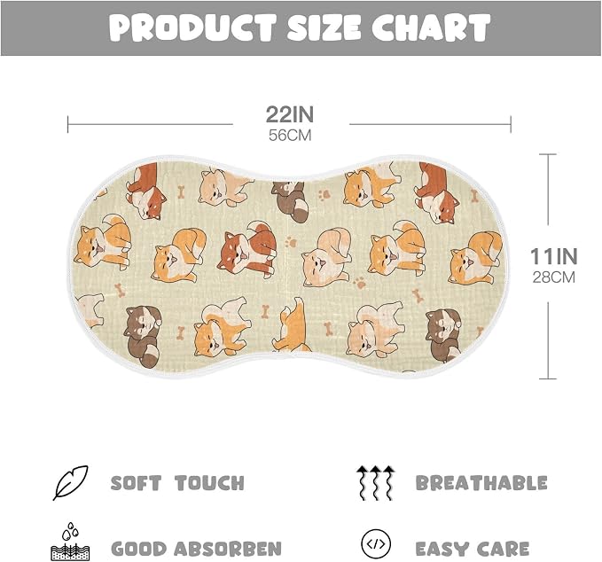 Lovely Shiba Inu Dog Muslin Burp Cloths for Baby 2 Pack Soft 100% Cotton Baby Washcloths Bibs for Boy Girl