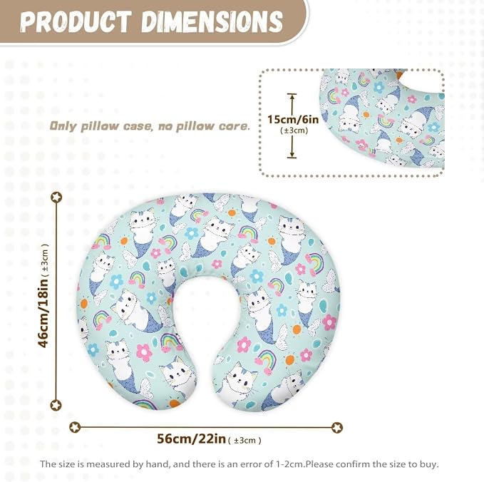 Light Blue Nursing Pillow Cover Stretchy and Soft Nursing Cover for Breastfeeding Pillows,Cute Cat-Fish Pillow Slipcover for Baby Girls Boys Newborn Rainbow (Cover Only)