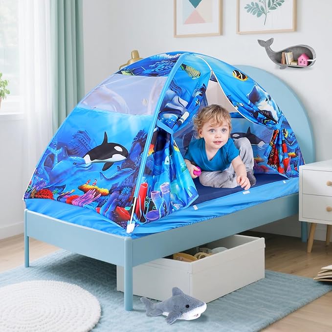 Kid Bed Tent -Twin Play Tent Dream Playhouse for Bedroom Decor Indoor Games Twin Size Bed Canopy by CRAWLBO