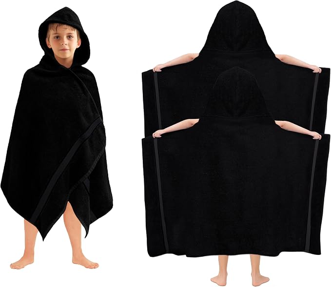 ORIGINAL KIDS Hooded Bath Towel Wrap - 2 Pack - Ultra Soft 100% Cotton Terry Large Oversized Hooded Kids Towel - Shower Pool Beach - 579 GSM Absorbent Quick Dry Plush Gift - 30 x 54 - Black