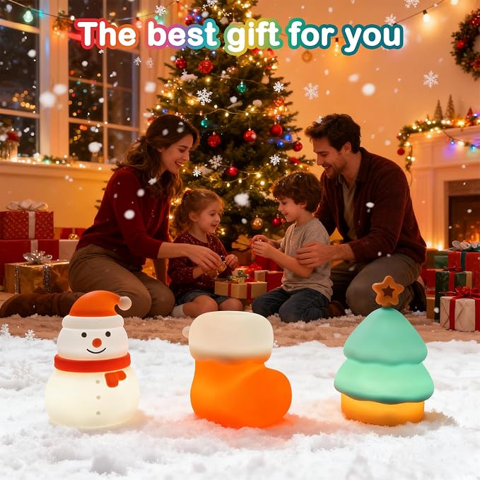 Night Light for Kids,Silicone Snowman Nightlight,Rechargeable Portable Bedside Touch Boot Lamp,Dimmable RGB Christmas Tree Lights for Breastfeeding,Room Decor,Baby Nursery,Gifts for Kids
