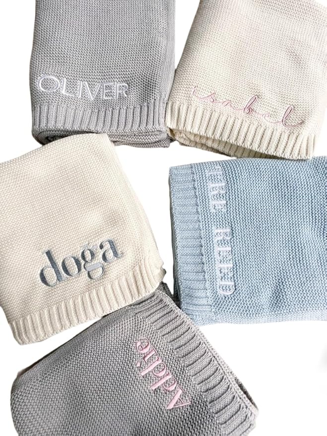 MDPrints Global Honestchi Embroidered Baby Blanket, Custom Name Blanket for Toddler, Personalized Knit Blankets for Boys and Girls, Stroller Blanket (Pastel 115)