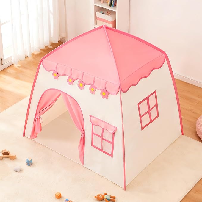 LimitlessFunN Flower Kids Play Tent, Children Indoor Castle Playhouse for Girls, Toddlers, 39" D x 51" W x 51" H, Pink