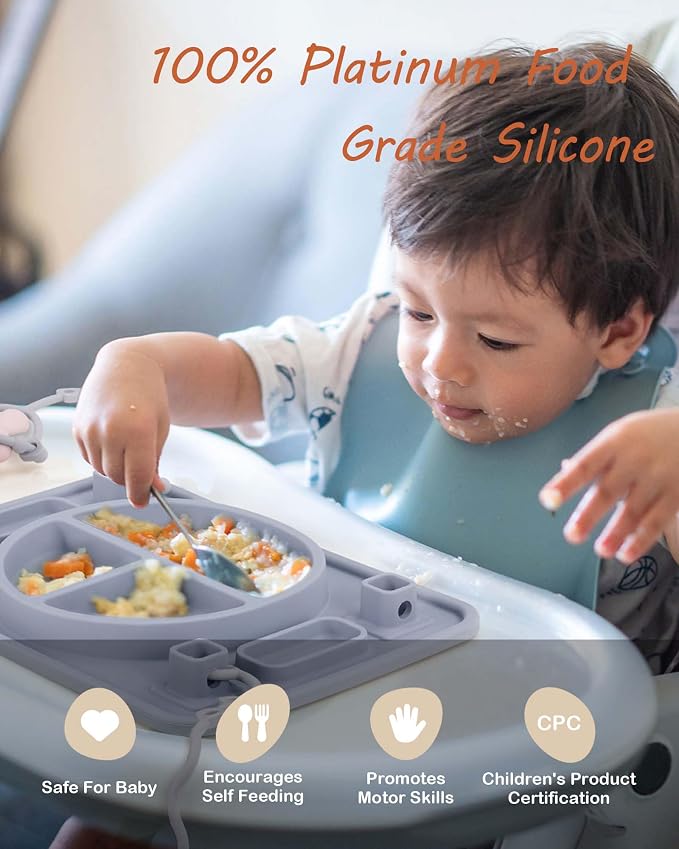 Strong Suction Baby Placemat, STARTURFLYU Silicone Toddler Plate with 4 Toy Straps & Anti-Peel Design, Dishwasher Safe Travel-Friendly Sensory Mat for High Chair, Airplane, Baby Led Weaning (Pink)