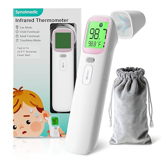 Ear Thermometer for Kids - Baby Forehead Pink Thermometer FSA-HSA,Digital Infrared Thermometers for Adults,Accurate No Touch Termometro with Fever Alarm & Mute Mode,40 Memories(Pink 1 Pack)