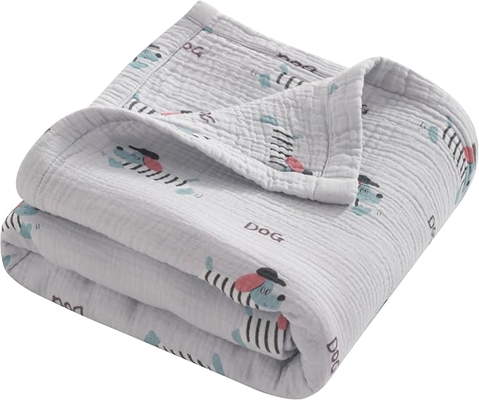 NTBAY Muslin Toddler Blanket, 4-Layer, 30x40 Soft and Breathable Receiving Blanket for Newborns and Infants, Crib Stroller Travel Use, Striped Dog
