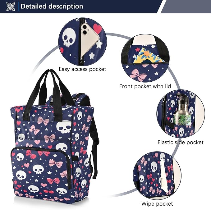 Cute Skulls Bows Diaper Bag Large Cap Insul Mom Dad