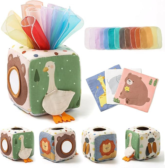 Youuys Baby Tissue Box Toy for Babies 6-12 Months, Montessori Sensory Toys for 1 Year Old Boy, Infant Toy with Crinkle Tissues & Fine Motor, for 6 9 12 18 Months Old Kids 1st Birthday