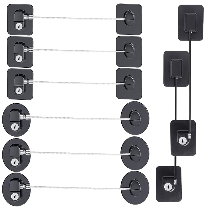 8 Pieces Refrigerator Locks with 10 Keys for Children Adults, Fridge Lock, Drawer Freezer Door Lock and Child Safety Cabinet Locks with Strong Adhesive(Black)