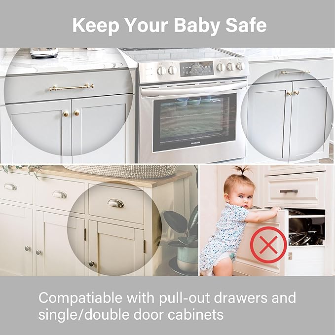 Magnetic Cabinet Locks (6-Packs 1 Key), Baby Proofing Drawer Lock, Multi-Purpose Cupboard Drawers Latches, Safe & Easy Install, Strong Adhesive, No Screws or Tools Needed.