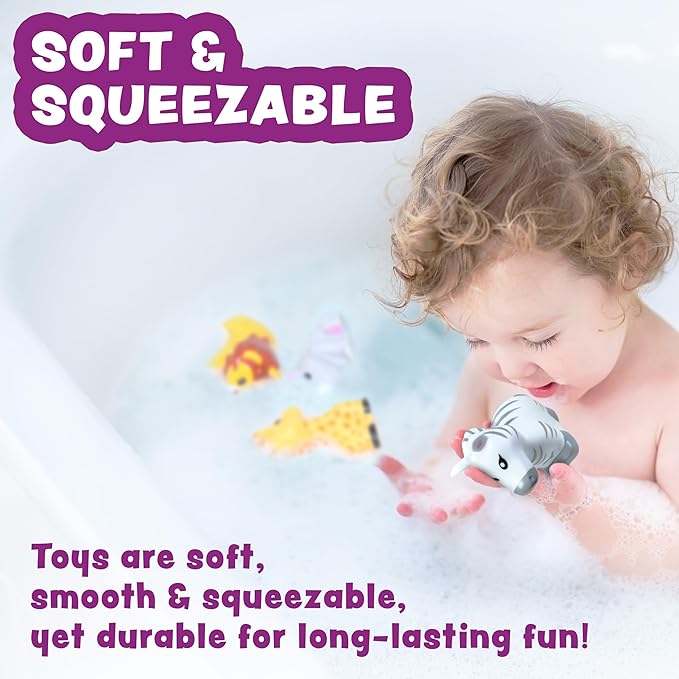 Tub Works® Savanna??Mold Free Bath Toys, 6 Pack | Sealed, No Hole Bath Toys Design Keeps Moisture Out | Soft, Squeezable & Float on Water | Easy-Grip Baby & Toddler Bathtub Toys | Great Baby Pool Toys