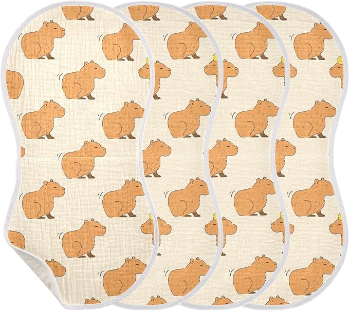 Muslin Burp Cloths for Baby Boys and Girls - 2-Pack Ultra Absorbent Cute Capybara Muslin Washcloths, Newborn Towel, Milk Spit Up Rags, Burp Cloth Bibs for Unisex, 22 x 11 Inch