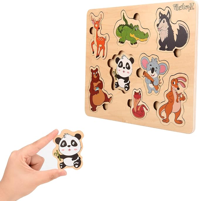 Wooden Puzzle, Forest Animals, 8 Pieces, Ages 1-3, Montessori Toy for Gifts, Educational Game for Babies and Children, Portable Baby Puzzles