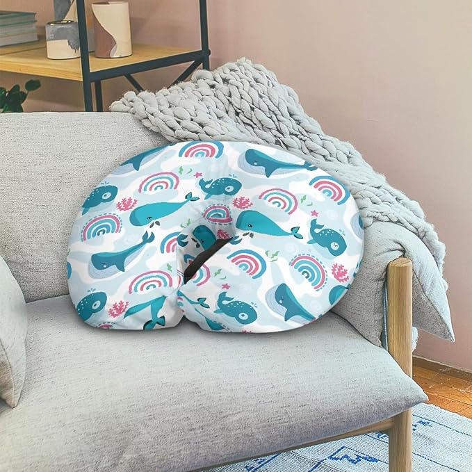Rainbow Whales Baby Nursing Pillow Cover with Hidden Zipper Soft & Gentle on Baby Skin Fabric Bottle and Breastfeeding Pillow Cover Case for Baby Boy and Girls