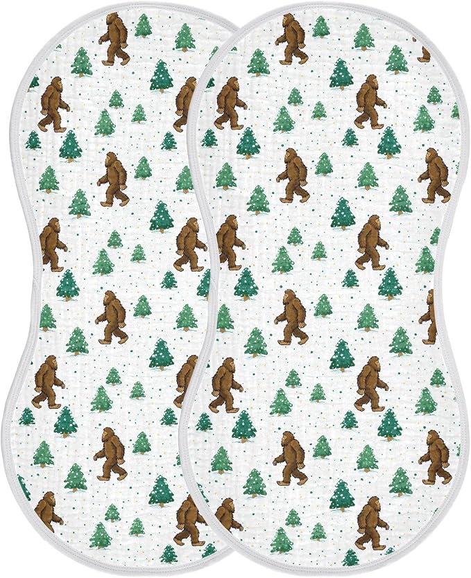 Bigfoot Sasquatch Muslin Burp Cloths for Baby Boys and Girls - 2-Pack Ultra Absorbent Muslin Washcloths, Newborn Towel, Milk Spit Up Rags, Burp Cloth Bibs, 22 x 11 Inch