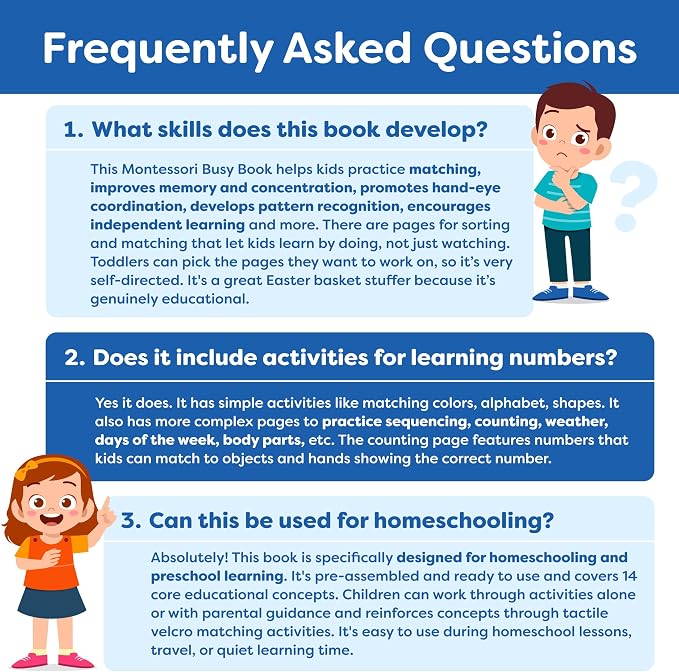 Montessori Preschool Busy Book For Toddlers Ages 3 And Up - Preassembled - Preschool Learning Activities Montessori Educational Toys - Gifts For 3 Year Old Boys, Toddler Learning Toys Activities