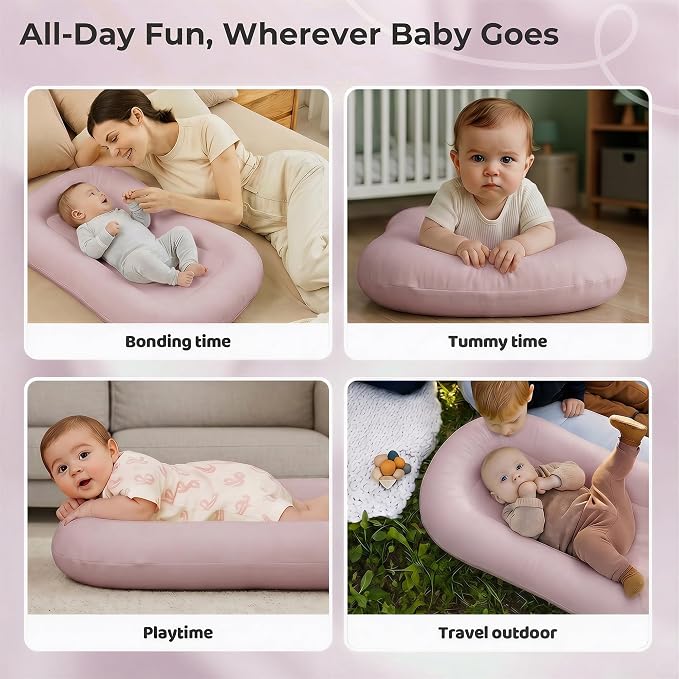 Infant Support Cushion - Baby Support Cushion for Newborn, 0-24 Months, Breathable Cotton Tummy Time Mat, Supervised Use, Portable Newborn Essentials for Home and Travel, Dustypink (Cover Included)