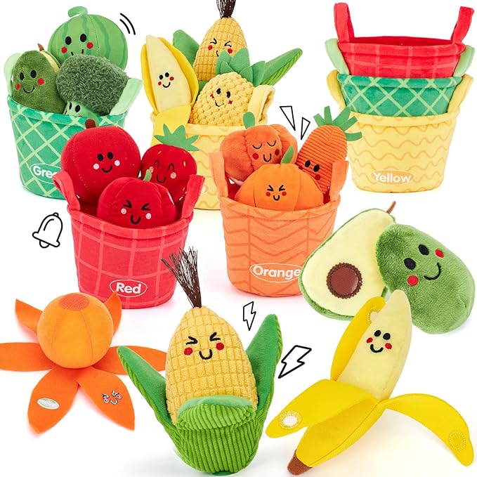 hahaland Baby Sensory Toys - 16 PCS My First Fruit Vegetable Color Sorting Play Food Crinkle, Rattle, Baby Toys 6-12 Months Montessori Toys for 1 Year Old Boy Girl Gifts 6 9 Month Old Toy One Year Old
