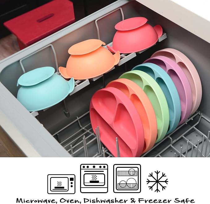 PrimaStella Unbreakable Silicone Non-Slip Bowl and Chew Spoon Set for Babies and Toddlers (Blue)