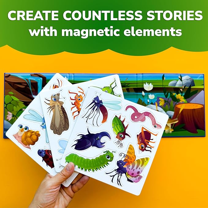 QUOKKA Travel Magnetic Puzzles for Toddlers 1-3 – 20+Pcs Bugs Game with Extra-Long Play Book – Fun Travel Game Toy for Kids Ages 3-5 – Strong Magnets for Car Activities – Fun Toddler Puzzle Ages 2-4
