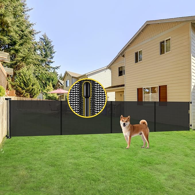 Reinforced 42??Tall x 200??Extra Wide Retractable Baby Gates, Extra Long Pet Gate with Support Rods, Outdoor Dog Gate for Wide Openings Large Baby Gates for Dogs Outdoor Gates for Decks, Black