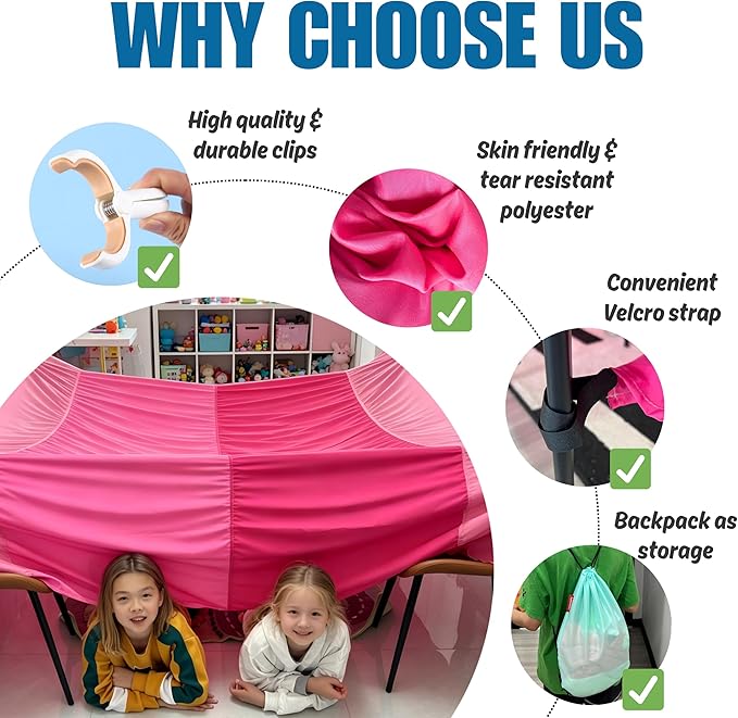Magic Fort Building Kit for Kids - Large Lightweight Blanket Fort Making Kit Clips with CPC Certification - Portable Playhouse Play Tent Fort - Indoor/Outdoor Girls/Boys Toys Ages 4-5 6 7 8-12