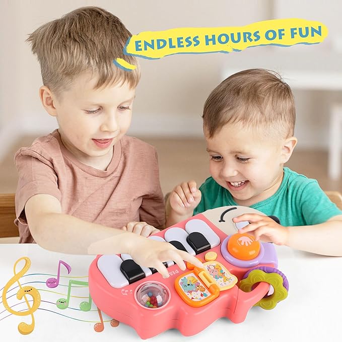 Baby Piano Drum Music Toy 6-12 Months, Hedgehog Light Up Musical Keyboard Animal Sound, Toddler 12-24 Early Learning Educational Interactive Infant Toys Girl Boy Gift 1 Year Old