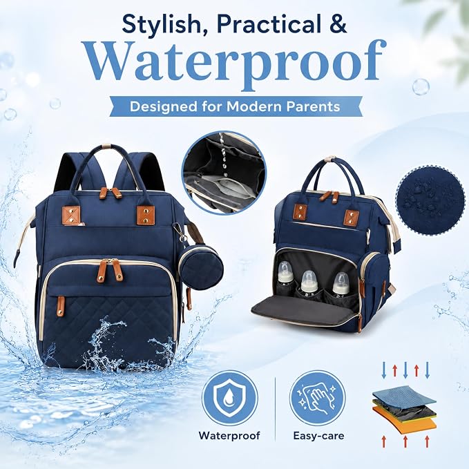 Baby Diaper Backpack with Changing Pad, Waterproof, USB Port, Large Capacity (Blue)