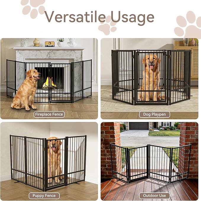 SNUOWU Full Metal Freestanding Dog Gate with Door, 36''Height Foldable Pet Dog Fence for Indoor & Outdoor, 6 Panels Extra Wide Free Standing TallDog Gates for Doorways,House,Stairs,Porch,Deck,Yard