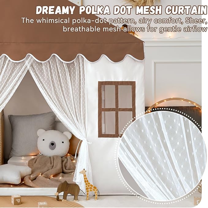 Kids Play Tent with Mat, Large Playhouse Play Tent Indoor for Girls Boys, Kids Tent Toys for Toddlers Children Play House Toy Birthday Gift (Brown)