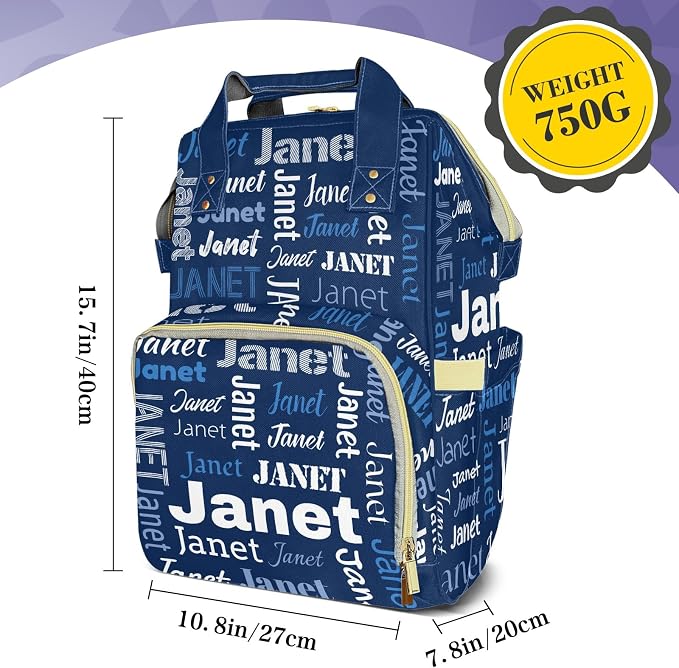 Custom Diaper Bag with Name Personalized Multifunctional Mommy Backpack for Daughter Granddaughter, Blue Daypack Bag for Travel