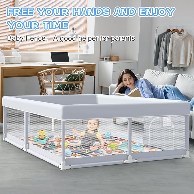 XVISHX Baby Playpen with Mat, 65 x 50 Inch Play Pen Playards, Playpen for Babies and Toddlers, Baby Playard for Indoor & Outdoor Active Center Game Fence, Skin-Friendly Fabric and Soft Breathable Mesh