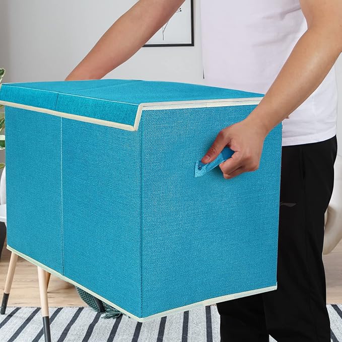 popoly Large Toy Box Chest Storage with Flip-Top Lid, Collapsible Toy Bin Storage Organizer for Boys, Kids, Girls, Toys, Playroom Organizers, 25"x13" x16"(Linen Teal)