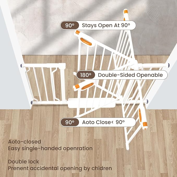 owlie 37.4" Extra Tall Wide Baby Gate for Stairs Doorways,47-57 Inch Extra Large Long Baby Gate with Door Indoor Safety Metal Pressure Mounted Pet Gate with Walk-Thru Auto Close, White